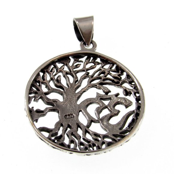 Handcrafted Solid 925 Sterling Silver Tree of Life Om Aum Pendant - Picture 8 of 8